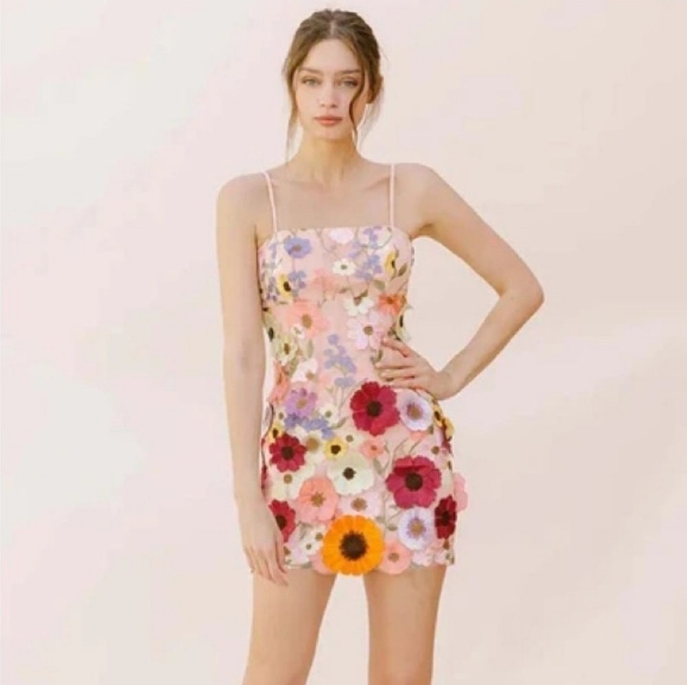 Storia Multi Floral Collaged Mini Dress Size M
